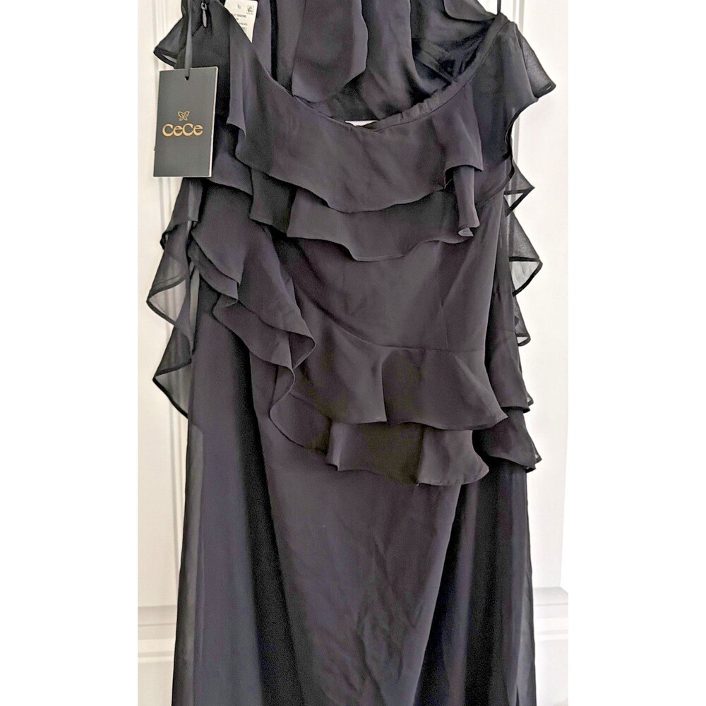 CeCe Women's Chiffon Sleeveless Ruffled Long Halter Dress Rich Black Size 4 - Picture 11 of 13